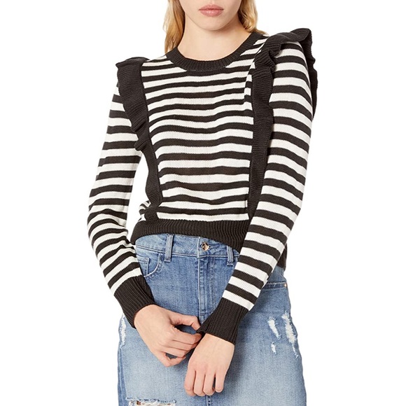 Jack by BB Dakota Sweaters - Jack by BB Dakota Mime Your Business Striped Ruffle Sweater - Size XS